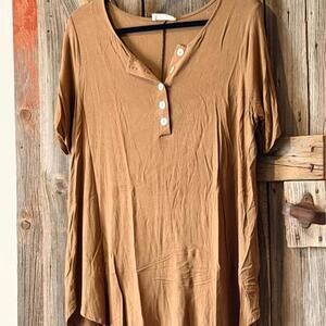 Zenana XL Brown Button-Up Short Sleeve Top